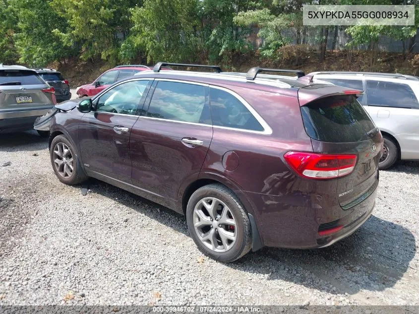 5XYPKDA55GG008934 2016 Kia Sorento 3.3L Sx