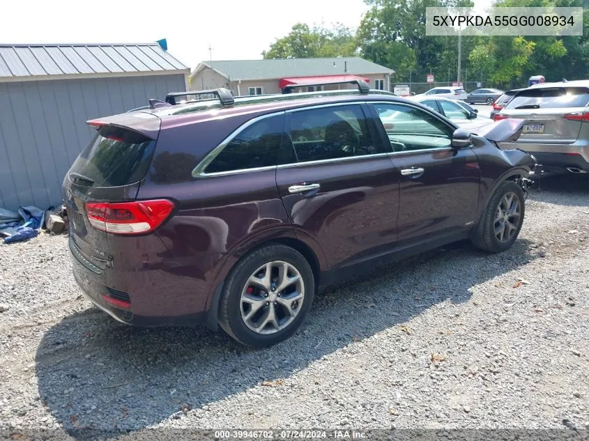 5XYPKDA55GG008934 2016 Kia Sorento 3.3L Sx