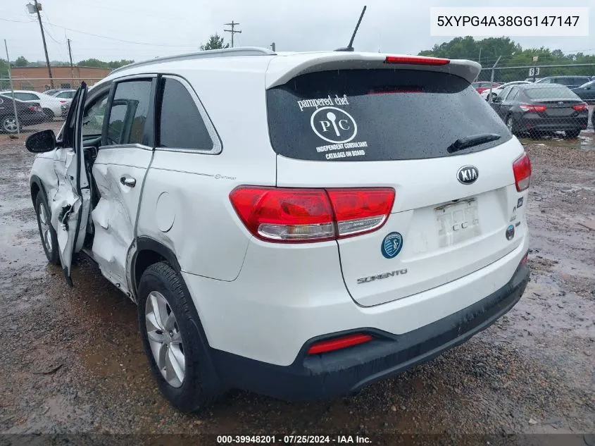 5XYPG4A38GG147147 2016 Kia Sorento 2.4L Lx