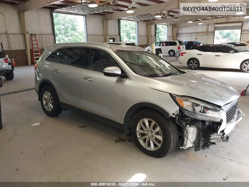 2016 Kia Sorento 3.3L Lx VIN: 5XYPG4A54GG108511 Lot: 39974335