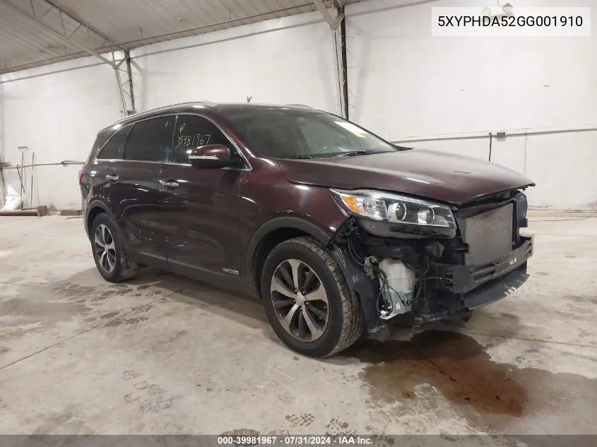 5XYPHDA52GG001910 2016 Kia Sorento 3.3L Ex