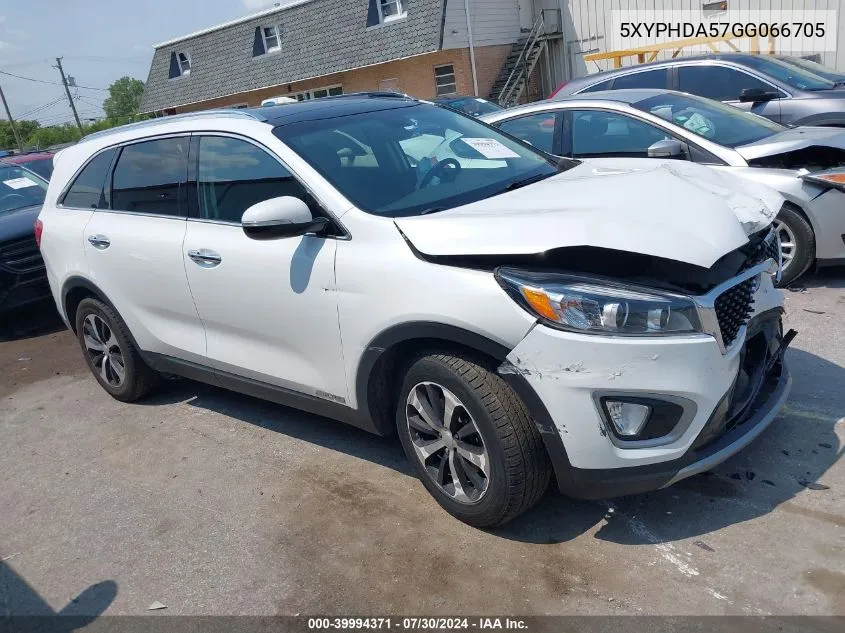 2016 Kia Sorento 3.3L Ex VIN: 5XYPHDA57GG066705 Lot: 39994371