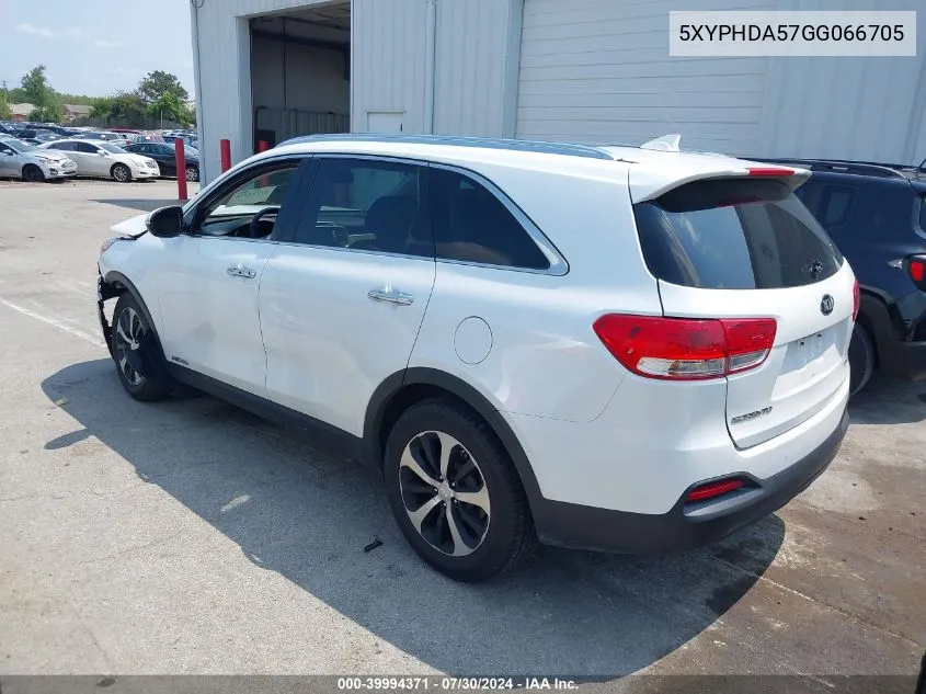 2016 Kia Sorento 3.3L Ex VIN: 5XYPHDA57GG066705 Lot: 39994371