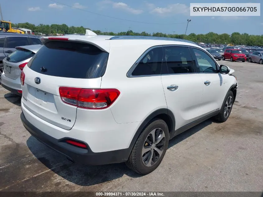 2016 Kia Sorento 3.3L Ex VIN: 5XYPHDA57GG066705 Lot: 39994371