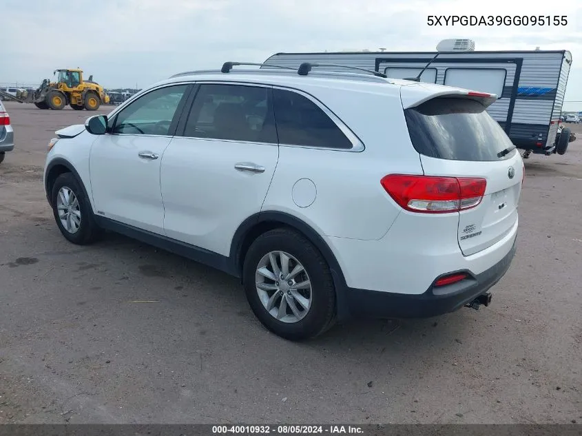 2016 Kia Sorento 2.4L Lx VIN: 5XYPGDA39GG095155 Lot: 40010932