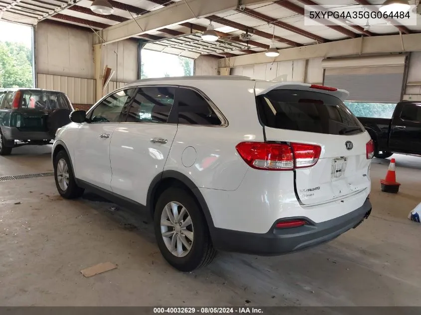 2016 Kia Sorento 2.4L Lx VIN: 5XYPG4A35GG064484 Lot: 40032629