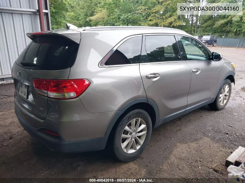 2016 Kia Sorento 2.4L Lx VIN: 5XYPGDA30GG044160 Lot: 40042018