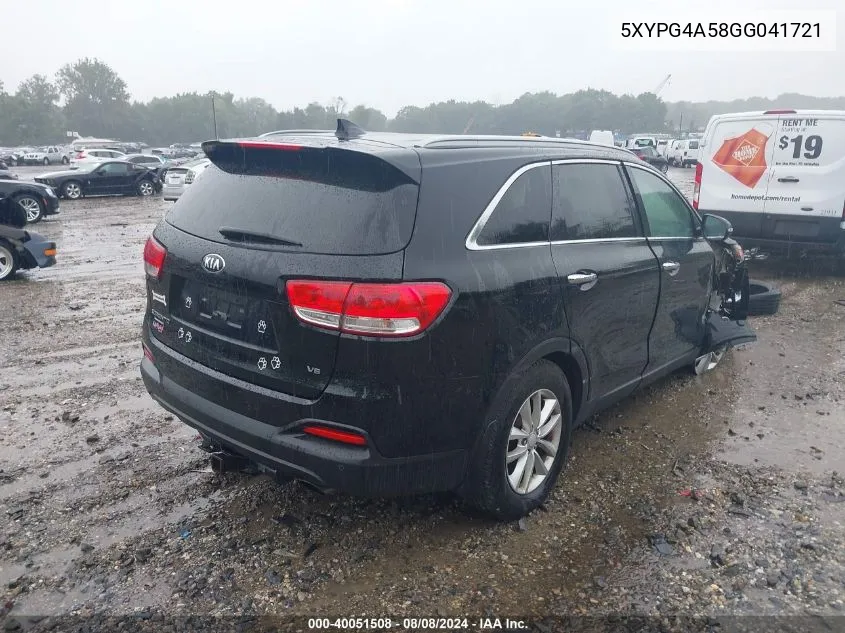 5XYPG4A58GG041721 2016 Kia Sorento 3.3L Lx