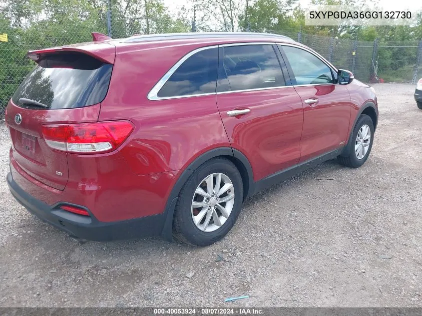 2016 Kia Sorento 2.4L Lx VIN: 5XYPGDA36GG132730 Lot: 40053924