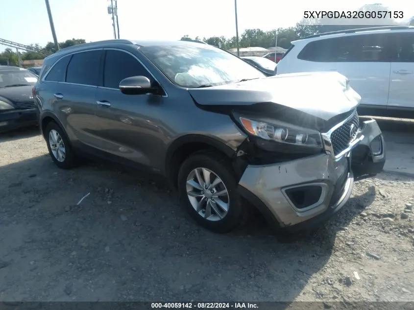 2016 Kia Sorento 2.4L Lx VIN: 5XYPGDA32GG057153 Lot: 40059142