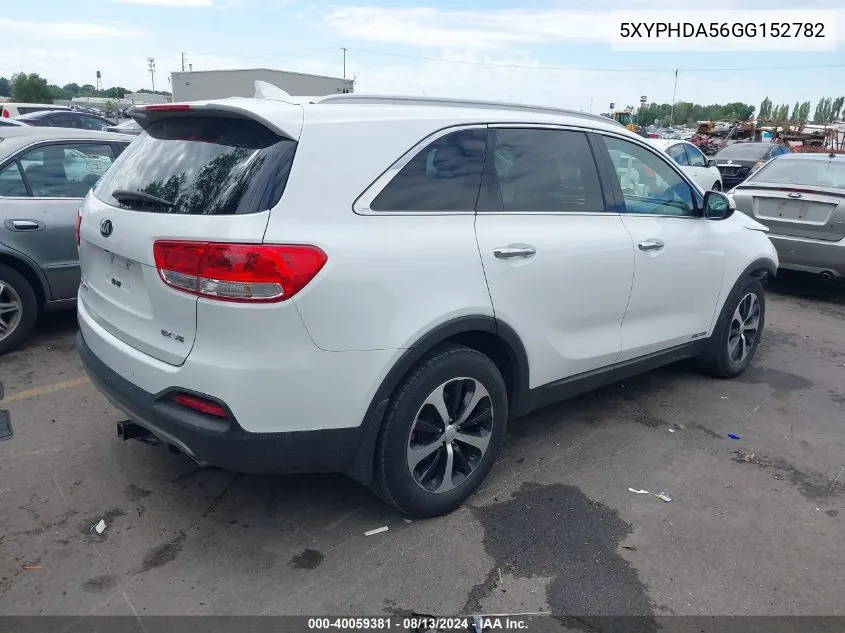 5XYPHDA56GG152782 2016 Kia Sorento 3.3L Ex