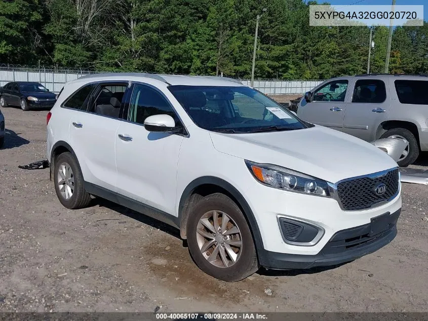 2016 Kia Sorento 2.4L Lx VIN: 5XYPG4A32GG020720 Lot: 40065107