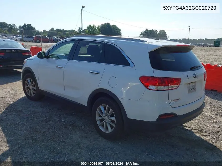 5XYPG4A32GG020720 2016 Kia Sorento 2.4L Lx