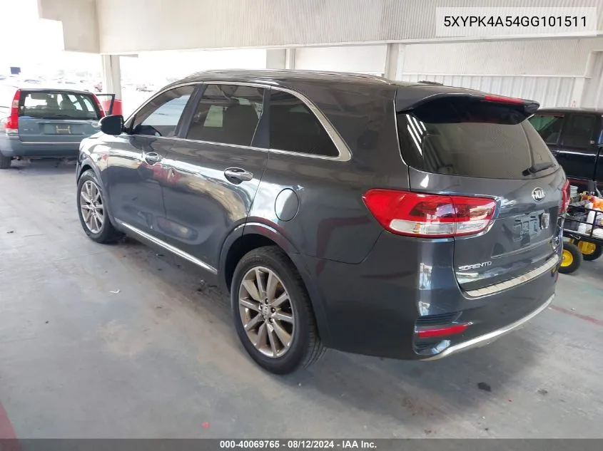 2016 Kia Sorento 3.3L Sxl VIN: 5XYPK4A54GG101511 Lot: 40069765