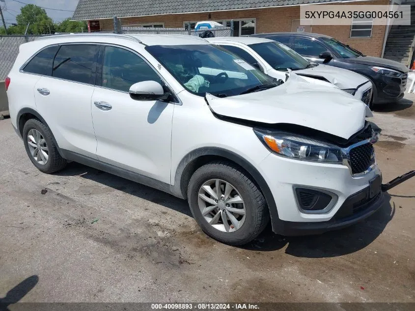 2016 Kia Sorento 2.4L Lx VIN: 5XYPG4A35GG004561 Lot: 40098893