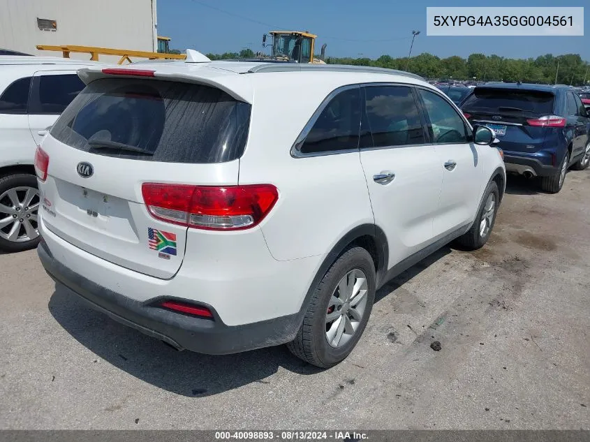 2016 Kia Sorento 2.4L Lx VIN: 5XYPG4A35GG004561 Lot: 40098893