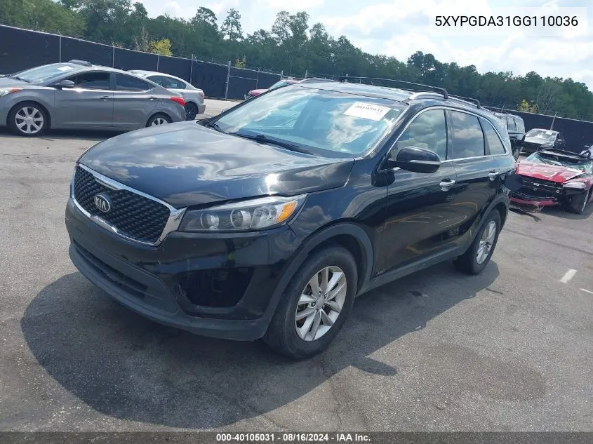 5XYPGDA31GG110036 2016 Kia Sorento 2.4L Lx