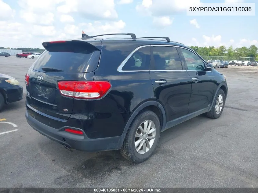 5XYPGDA31GG110036 2016 Kia Sorento 2.4L Lx