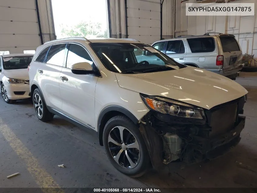 2016 Kia Sorento Ex VIN: 5XYPHDA5XGG147875 Lot: 40105068