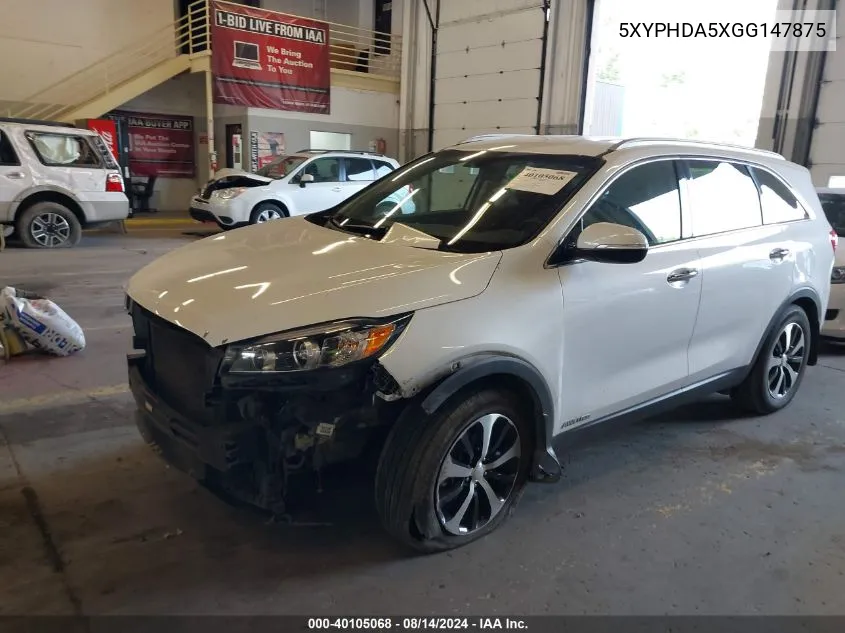 2016 Kia Sorento Ex VIN: 5XYPHDA5XGG147875 Lot: 40105068