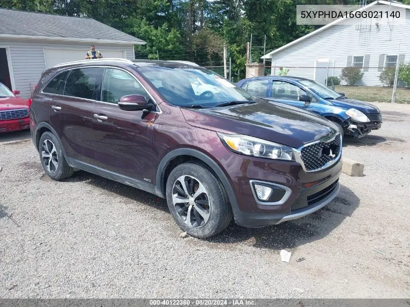 2016 Kia Sorento 2.0T Ex VIN: 5XYPHDA16GG021140 Lot: 40122360