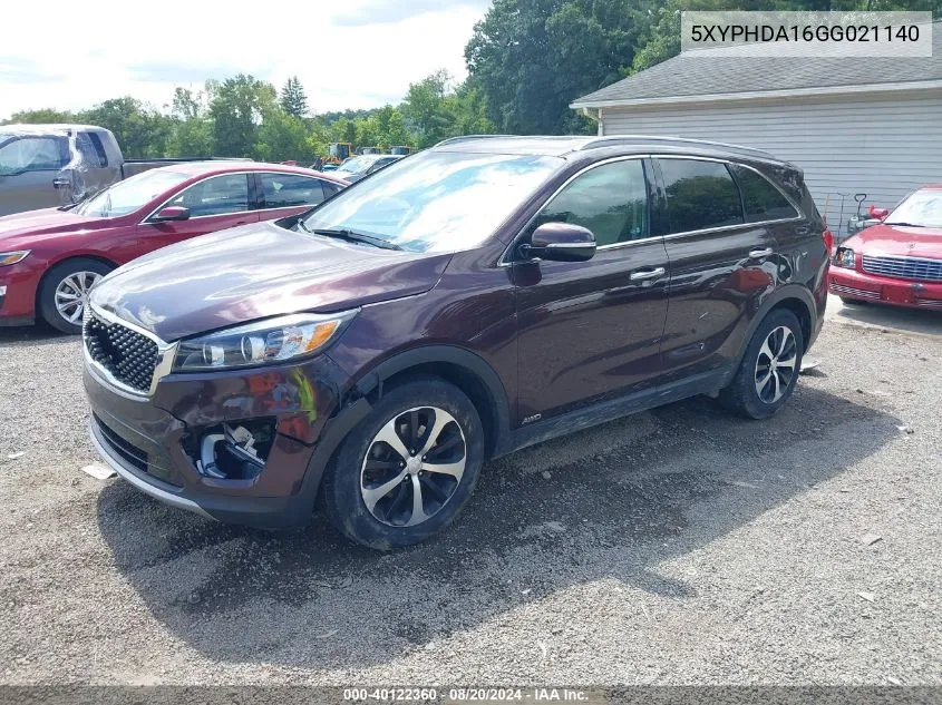 2016 Kia Sorento 2.0T Ex VIN: 5XYPHDA16GG021140 Lot: 40122360