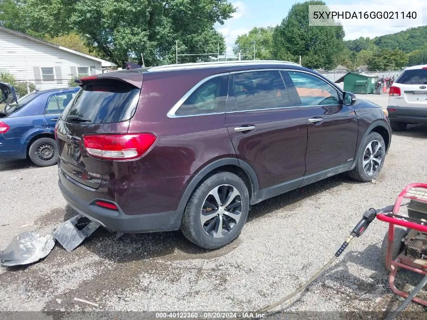 2016 Kia Sorento 2.0T Ex VIN: 5XYPHDA16GG021140 Lot: 40122360