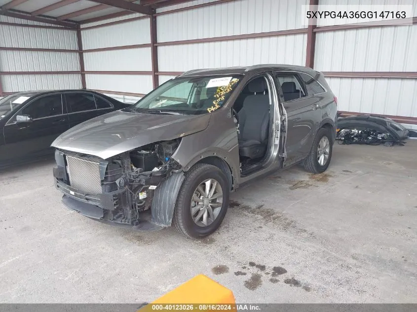 2016 Kia Sorento 2.4L Lx VIN: 5XYPG4A36GG147163 Lot: 40123026