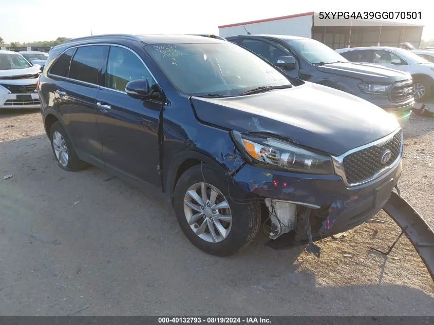 2016 Kia Sorento 2.4L Lx VIN: 5XYPG4A39GG070501 Lot: 40132793