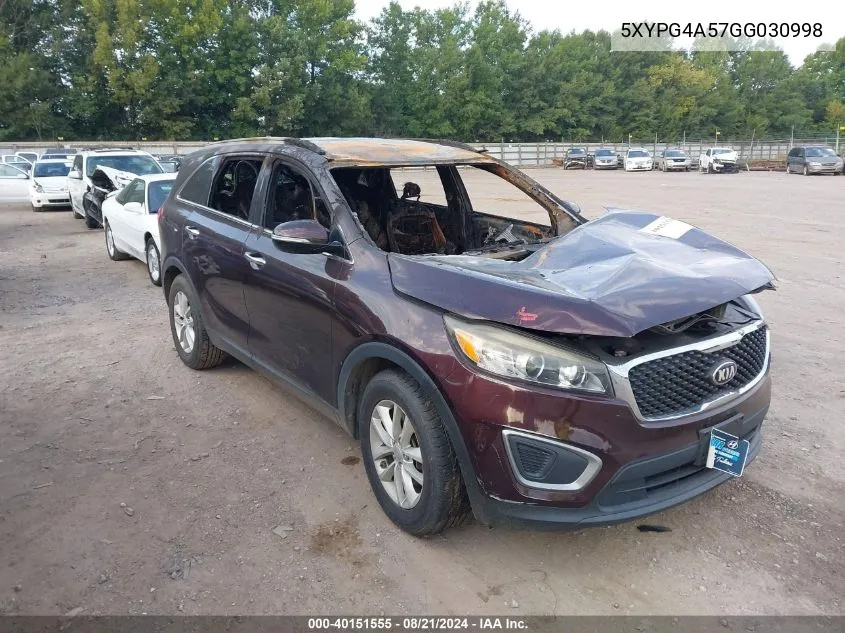 5XYPG4A57GG030998 2016 Kia Sorento 3.3L Lx