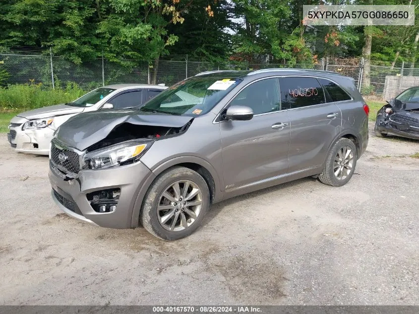 5XYPKDA57GG086650 2016 Kia Sorento 3.3L Sxl