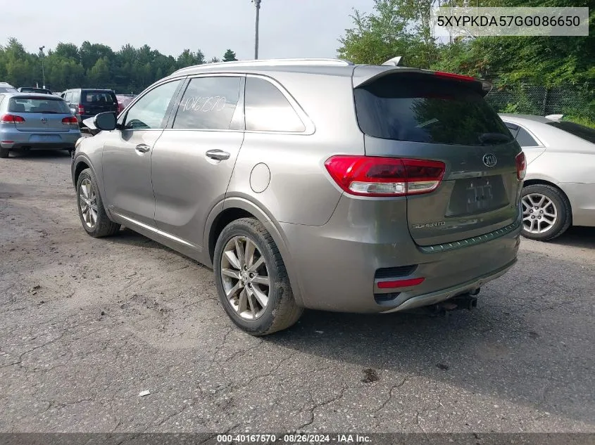 2016 Kia Sorento 3.3L Sxl VIN: 5XYPKDA57GG086650 Lot: 40167570