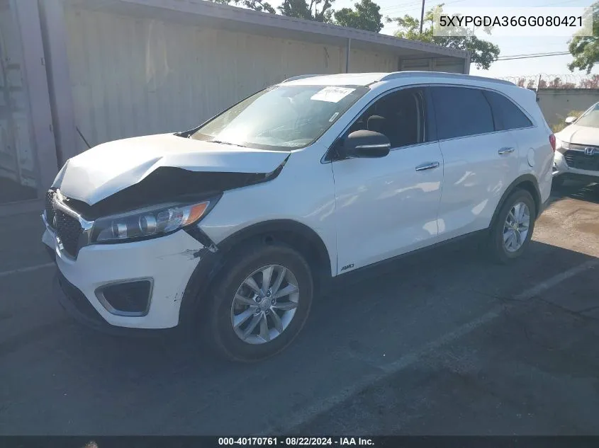 2016 Kia Sorento 2.4L Lx VIN: 5XYPGDA36GG080421 Lot: 40170761