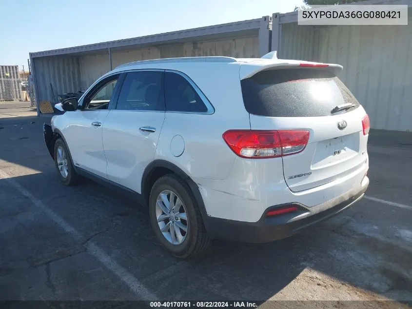 2016 Kia Sorento 2.4L Lx VIN: 5XYPGDA36GG080421 Lot: 40170761