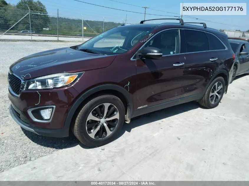 2016 Kia Sorento 3.3L Ex VIN: 5XYPHDA52GG177176 Lot: 40172034