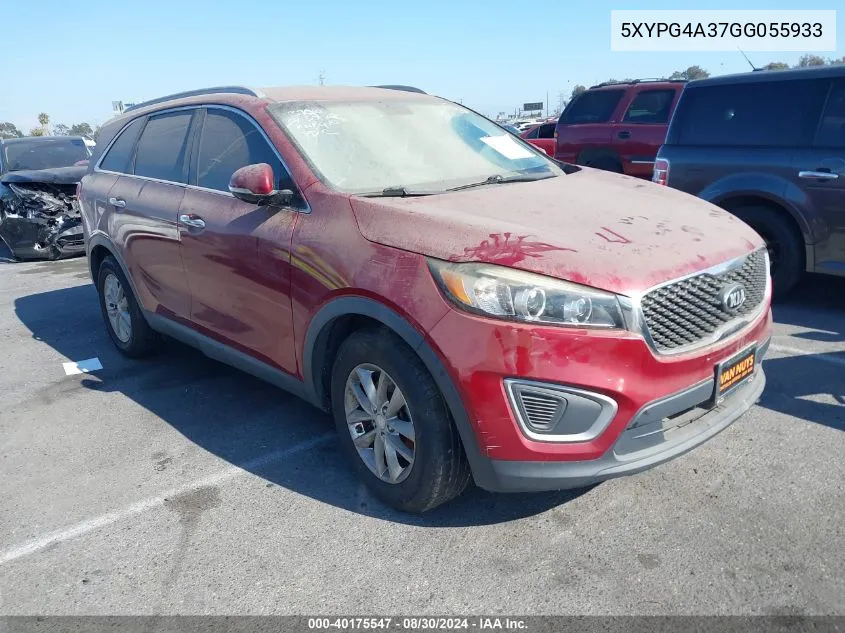 2016 Kia Sorento 2.4L Lx VIN: 5XYPG4A37GG055933 Lot: 40175547