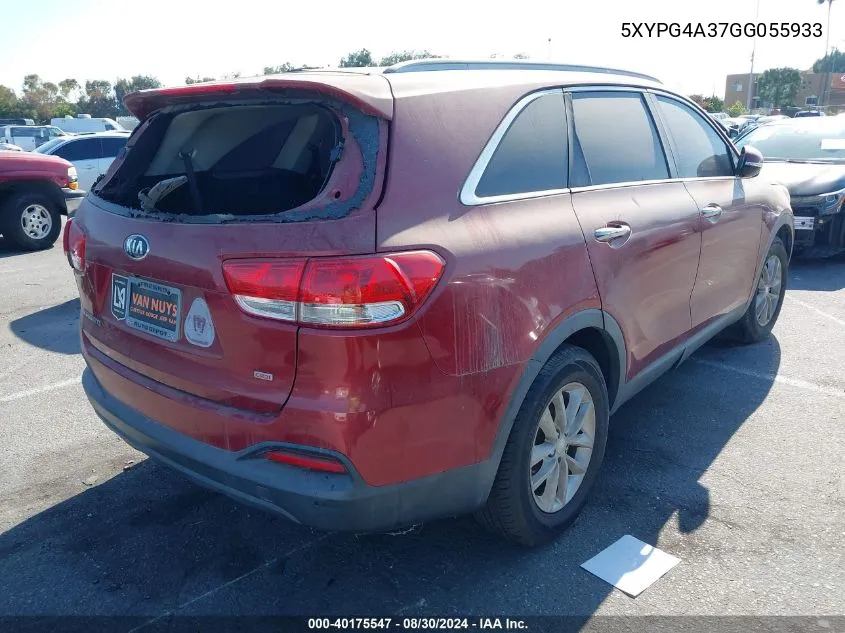 2016 Kia Sorento 2.4L Lx VIN: 5XYPG4A37GG055933 Lot: 40175547