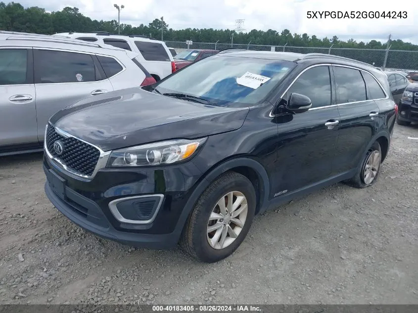 2016 Kia Sorento 3.3L Lx VIN: 5XYPGDA52GG044243 Lot: 40183405