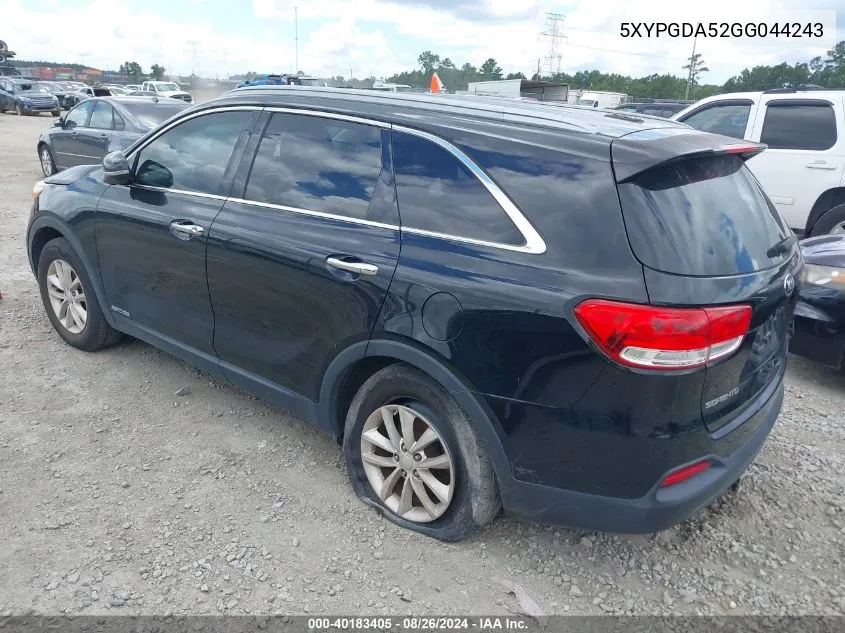 2016 Kia Sorento 3.3L Lx VIN: 5XYPGDA52GG044243 Lot: 40183405