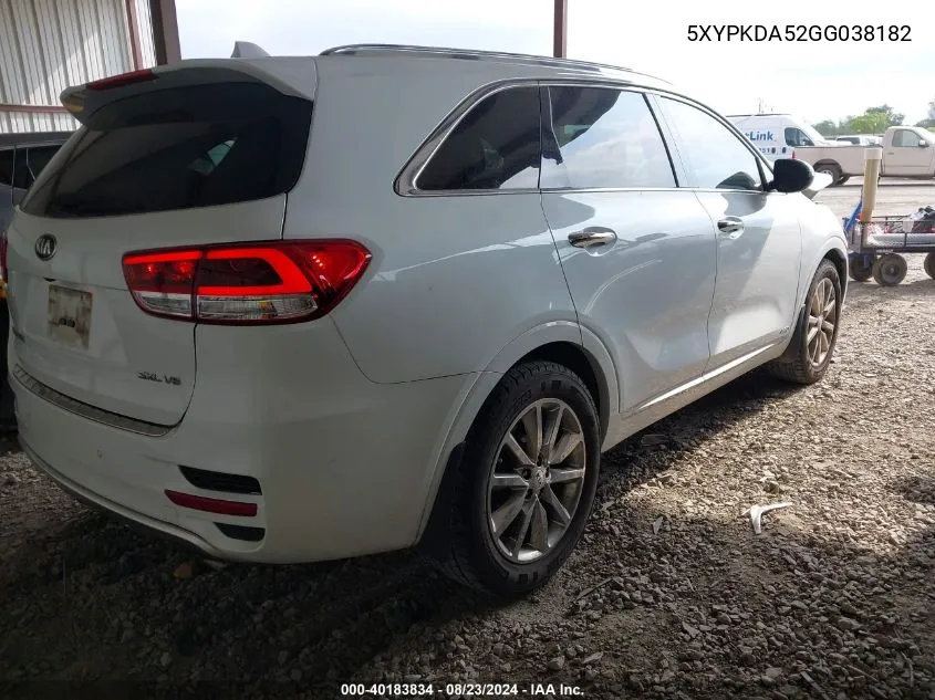 5XYPKDA52GG038182 2016 Kia Sorento 3.3L Sxl