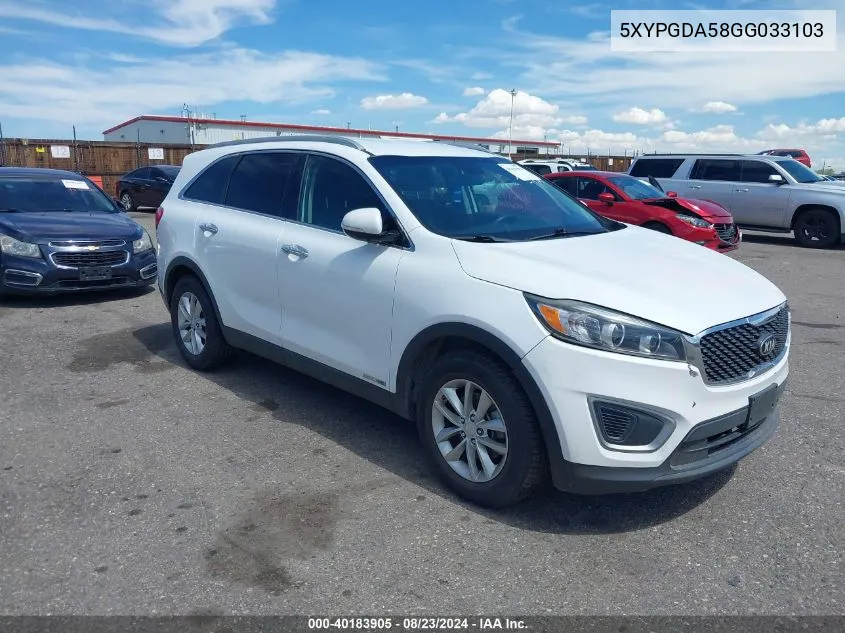 2016 Kia Sorento Lx/L VIN: 5XYPGDA58GG033103 Lot: 40183905