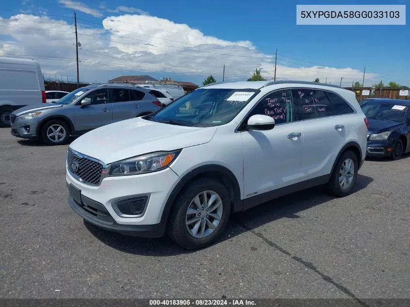 2016 Kia Sorento Lx/L VIN: 5XYPGDA58GG033103 Lot: 40183905