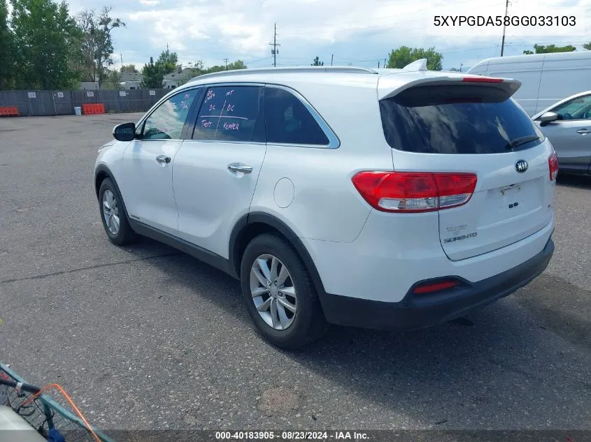 5XYPGDA58GG033103 2016 Kia Sorento Lx/L