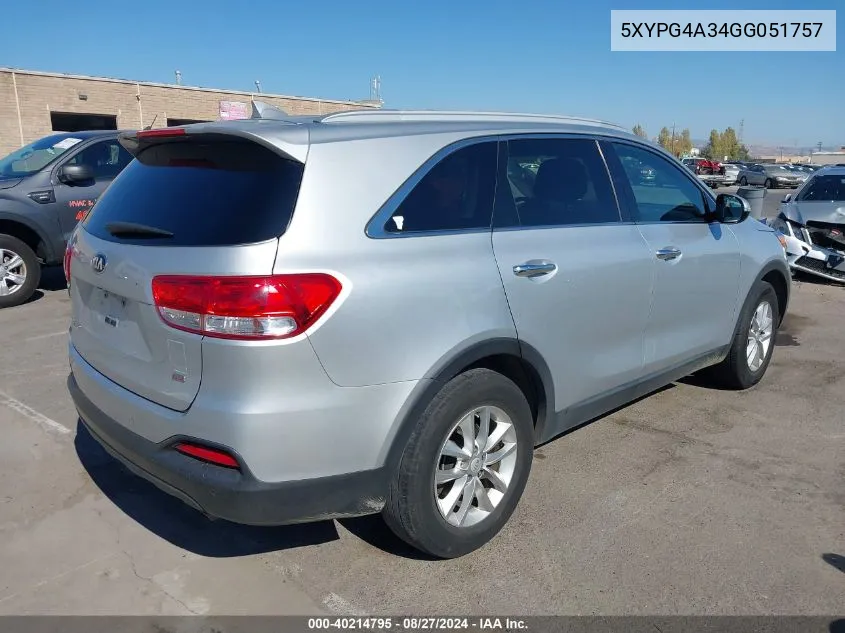 5XYPG4A34GG051757 2016 Kia Sorento 2.4L Lx