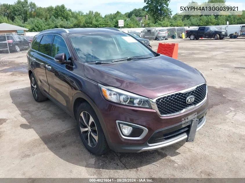 2016 Kia Sorento 2.0T Ex VIN: 5XYPH4A13GG039921 Lot: 40216041