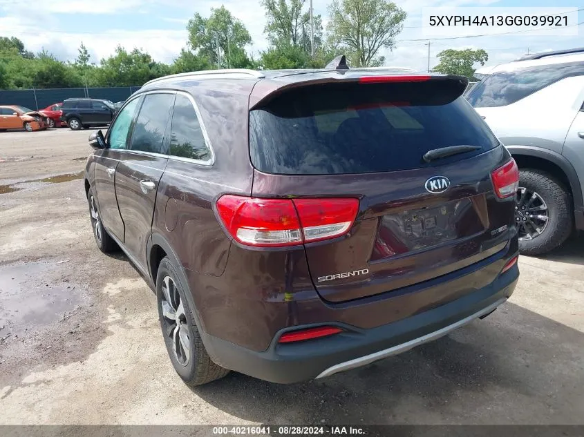 5XYPH4A13GG039921 2016 Kia Sorento 2.0T Ex