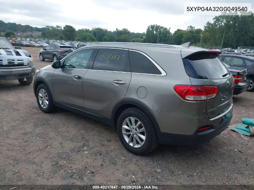 5XYPG4A32GG049540 2016 Kia Sorento 2.4L Lx