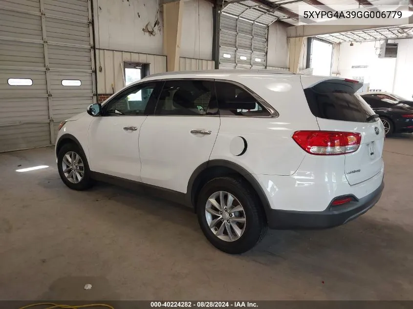 2016 Kia Sorento 2.4L Lx VIN: 5XYPG4A39GG006779 Lot: 40224282