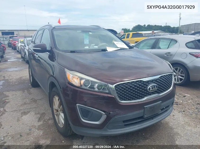 5XYPG4A32GG017929 2016 Kia Sorento 2.4L Lx