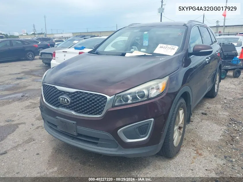 5XYPG4A32GG017929 2016 Kia Sorento 2.4L Lx